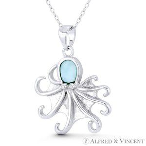 Octopus Sealife Boho Beachbum Chalcedony .925 Sterling Silver Statement Pendant